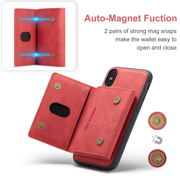 DG.MING M2 Series 3-Fold Multi Card Bag Back Cover Shockproof Case with Wallet & Holder Function For iPhone XS(Red) - by DG.MING | Online Shopping UK | buy2fix