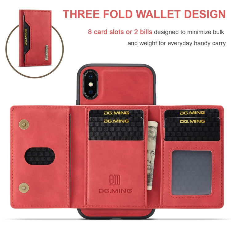 DG.MING M2 Series 3-Fold Multi Card Bag Back Cover Shockproof Case with Wallet & Holder Function For iPhone XS Max(Red) - by DG.MING | Online Shopping UK | buy2fix