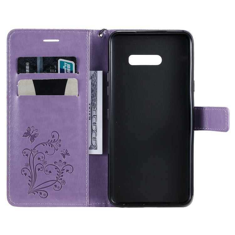For LG G8X Pressed Printing Butterfly Pattern Horizontal Flip PU Leather Case with Holder & Card Slots & Wallet & Lanyard(Purple) - LG Cases by buy2fix | Online Shopping UK | buy2fix