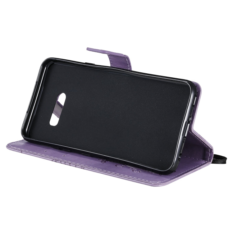 For LG G8X Pressed Printing Butterfly Pattern Horizontal Flip PU Leather Case with Holder & Card Slots & Wallet & Lanyard(Purple) - LG Cases by buy2fix | Online Shopping UK | buy2fix