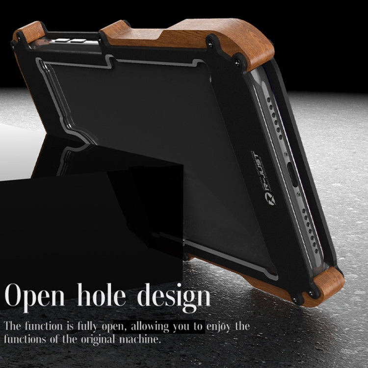 For iPhone 13 R-JUST Ironwood Man Shockproof Metal + Wood Bumper Protective Case by R-JUST