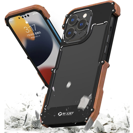 For iPhone 13 Pro Max R-JUST Ironwood Man Shockproof Metal + Wood Bumper Protective Case by R-JUST