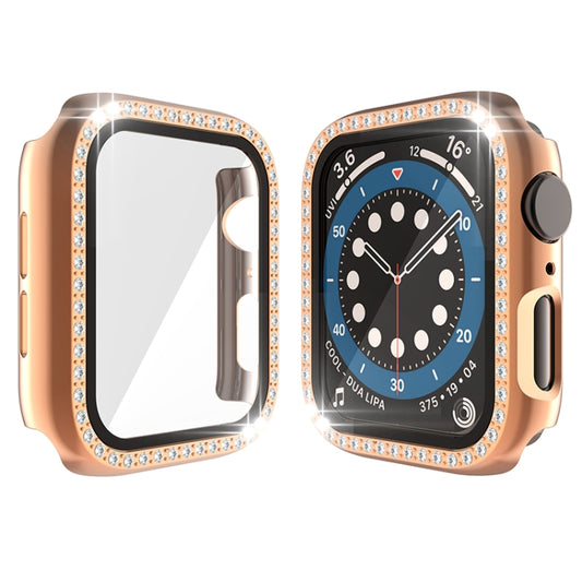 Electroplating PC Single Row Diamond Protective Case with Tempered Glass Film For Apple Watch Series 6 / 5 / 4 / Watch SE 40mm(Rose Gold) by buy2fix