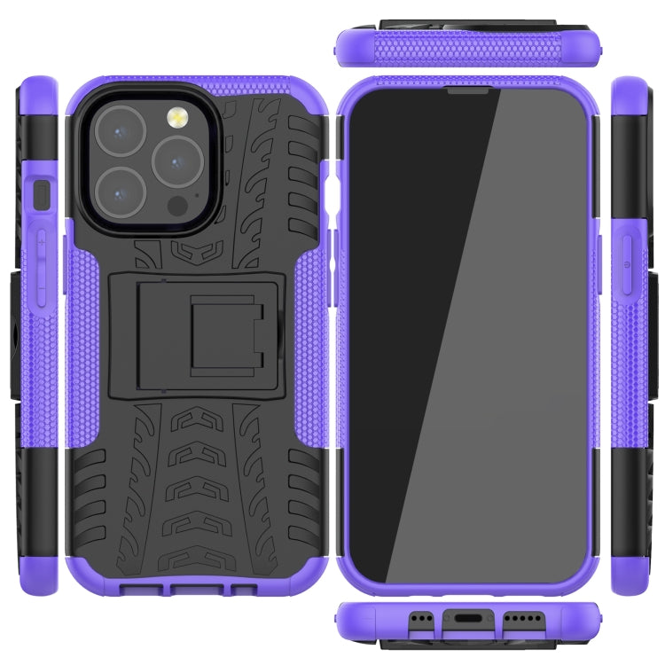 For iPhone 13 mini Tire Texture Shockproof TPU+PC Protective Case with Holder (Purple) by buy2fix