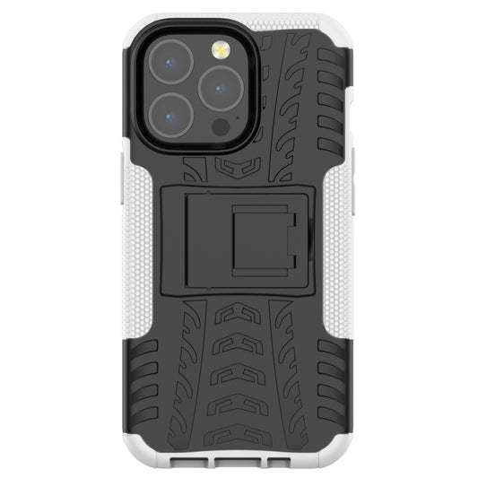 For iPhone 13 mini Tire Texture Shockproof TPU+PC Protective Case with Holder (White) by buy2fix