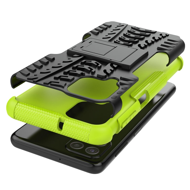 For Samsung Galaxy A22 4G Tire Texture Shockproof TPU+PC Protective Case with Holder(Green) - Galaxy Phone Cases by buy2fix | Online Shopping UK | buy2fix