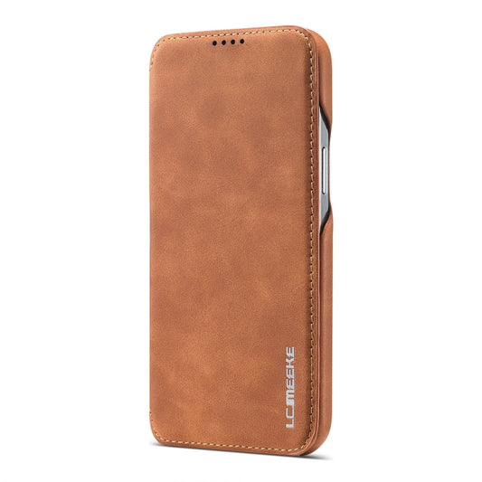 For iPhone 13 LC.IMEEKE Hon Ancient Series Horizontal Flip Leather Case with Holder & Card Slot(Brown) by LC.IMEEKE