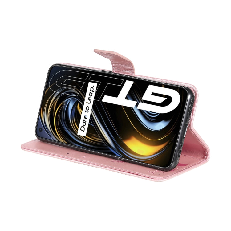 Tree & Cat Pattern Pressed Printing Horizontal Flip PU Leather Case with Holder & Card Slots & Wallet & Lanyard For OPPO Realme GT 5G(Rose Gold) by buy2fix