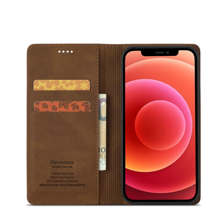 For iPhone 12 Pro Max Forwenw F2 Series Magnetic Horizontal Flip Leather Case with Holder & Card Slots & Wallet(Brown) - iPhone 12 Pro Max Cases by Forwenw | Online Shopping UK | buy2fix