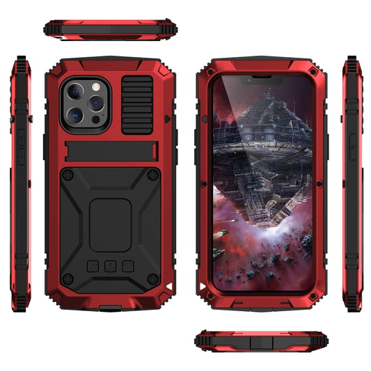 For iPhone 13 Pro Max R-JUST Shockproof Waterproof Dust-proof Metal + Silicone Protective Case with Holder (Red) by R-JUST