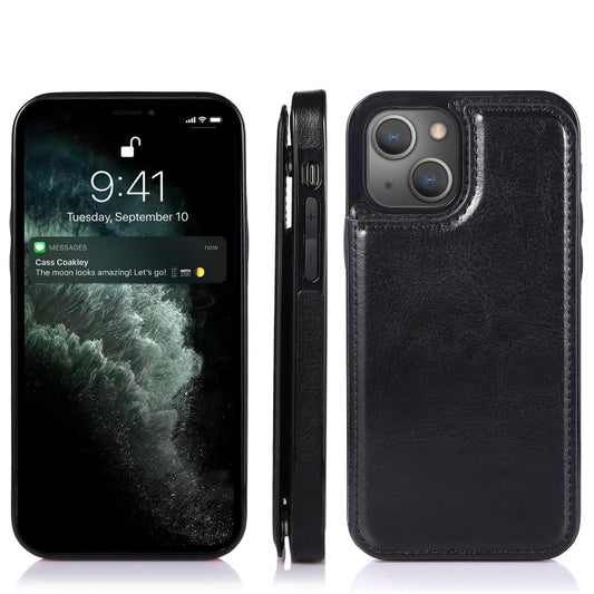 For iPhone 13 Pro Max Double Buckle Shockproof PU Protective Case with Card Slots & Holder (Black) by buy2fix