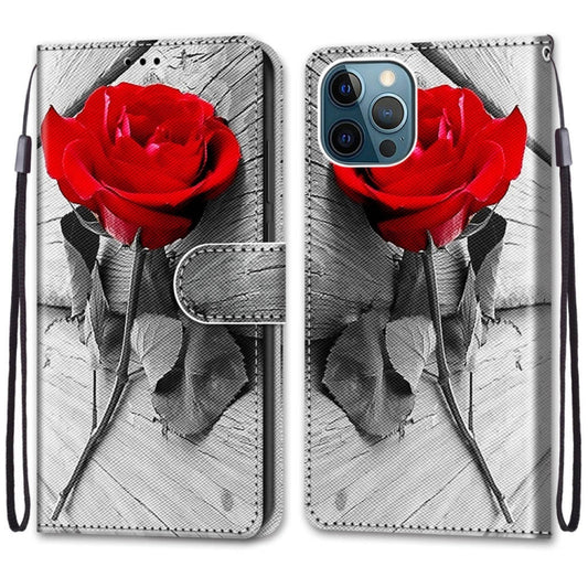 For iPhone 13 Pro Max Coloured Drawing Cross Texture Horizontal Flip PU Leather Case with Holder & Card Slots & Wallet & Lanyard (B10 Wood Red Rose) by buy2fix