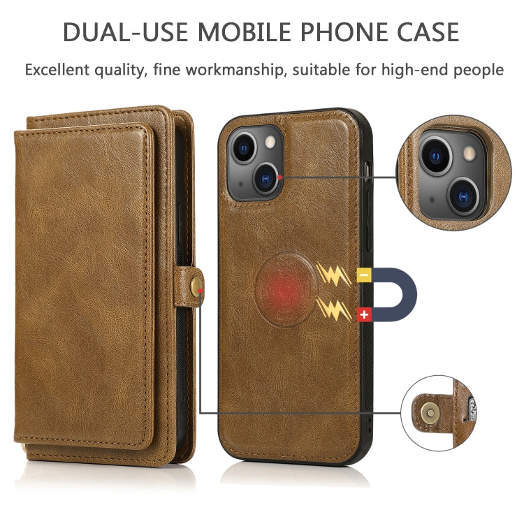 For iPhone 13 Pro Strong Magnetic Detachable Horizontal Flip Leather Case with Card Slots & Wallet (Brown) - iPhone 13 Pro Cases by buy2fix | Online Shopping UK | buy2fix