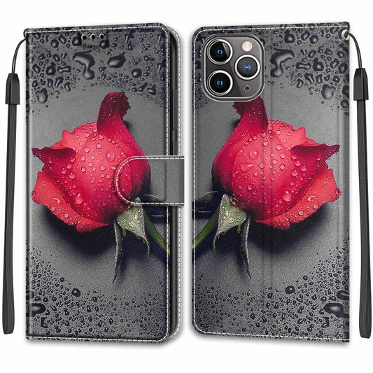 For iPhone 13 Pro Max Voltage Colored Drawing Magnetic Clasp Horizontal Flip PU Leather Case with Holder & Card Slots (C14 Black Water Drop Rose) by buy2fix