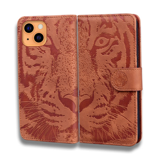 For iPhone 13 mini Tiger Embossing Pattern Horizontal Flip Leather Case with Holder & Card Slots & Wallet (Brown) by buy2fix