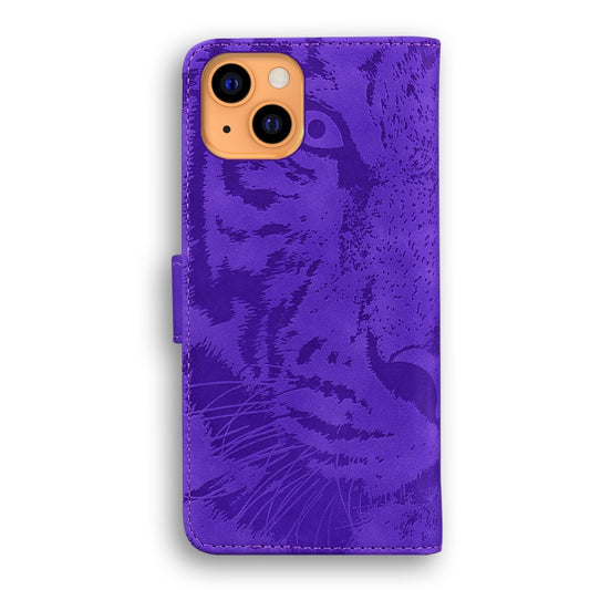For iPhone 13 Tiger Embossing Pattern Horizontal Flip Leather Case with Holder & Card Slots & Wallet(Purple) by buy2fix