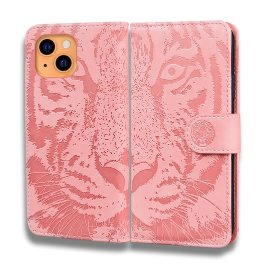 For iPhone 13 Tiger Embossing Pattern Horizontal Flip Leather Case with Holder & Card Slots & Wallet(Pink) by buy2fix