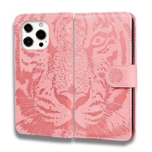 For iPhone 13 Pro Tiger Embossing Pattern Horizontal Flip Leather Case with Holder & Card Slots & Wallet (Pink) by buy2fix