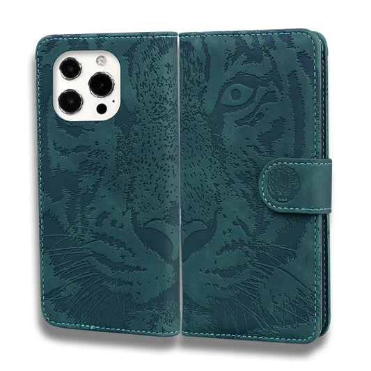 For iPhone 13 Pro Max Tiger Embossing Pattern Horizontal Flip Leather Case with Holder & Card Slots & Wallet (Green) by buy2fix