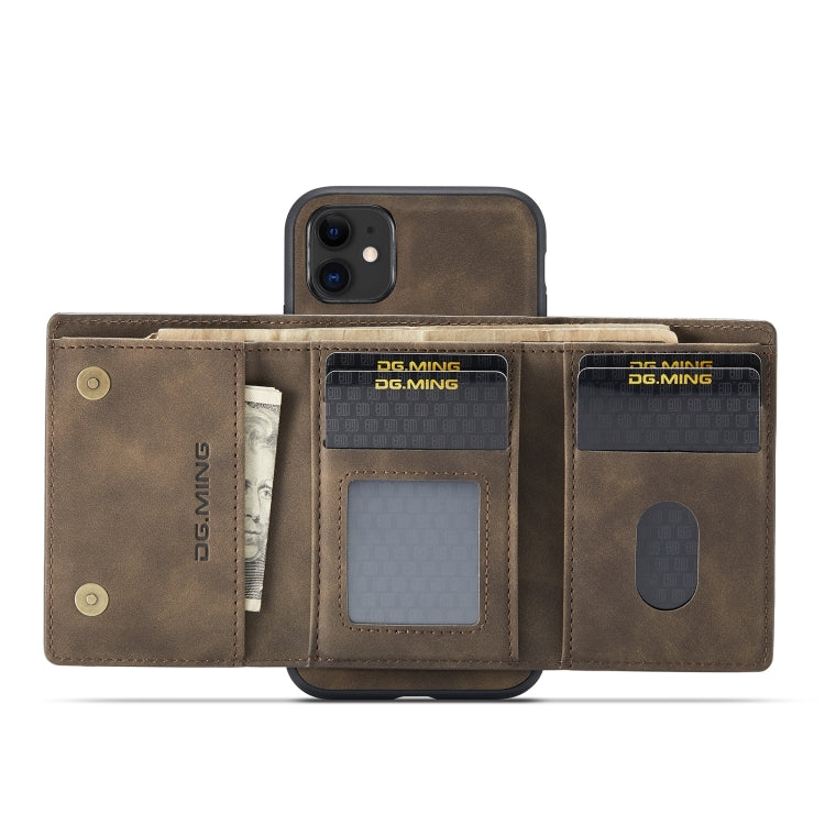 DG.MING M1 Series 3-Fold Multi Card Wallet Back Cover Shockproof Case with Holder Function For iPhone 11(Coffee) - iPhone 11 Cases by DG.MING | Online Shopping UK | buy2fix