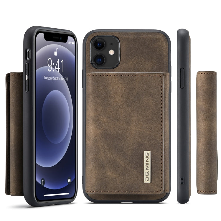 DG.MING M1 Series 3-Fold Multi Card Wallet Back Cover Shockproof Case with Holder Function For iPhone 11(Coffee) - iPhone 11 Cases by DG.MING | Online Shopping UK | buy2fix
