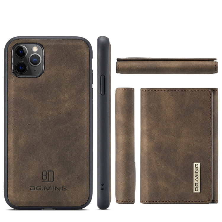 DG.MING M1 Series 3-Fold Multi Card Wallet Back Cover Shockproof Case with Holder Function For iPhone 11 Pro(Coffee) by DG.MING