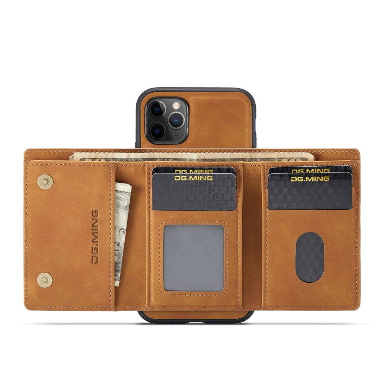 DG.MING M1 Series 3-Fold Multi Card Wallet Back Cover Shockproof Case with Holder Function For iPhone 11 Pro Max(Brown) - iPhone 11 Pro Max Cases by DG.MING | Online Shopping UK | buy2fix
