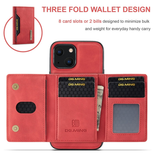 For iPhone 13 mini DG.MING M2 Series 3-Fold Card Bag Shockproof Case with Wallet & Holder Function (Red) by DG.MING
