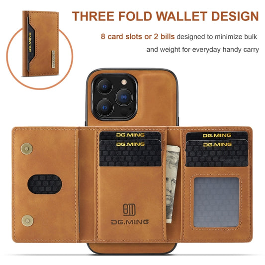 For iPhone 13 Pro DG.MING M2 Series 3-Fold Card Bag Shockproof Case with Wallet & Holder Function (Brown) by DG.MING