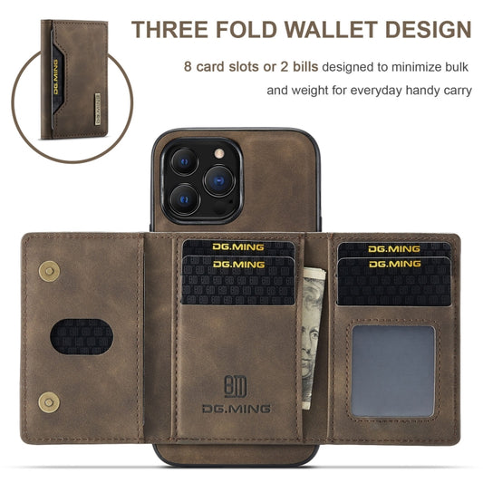 For iPhone 13 Pro Max DG.MING M2 Series 3-Fold Card Bag Shockproof Case with Wallet & Holder Function (Coffee) by DG.MING