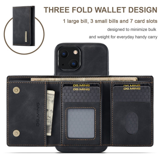 For iPhone 13 mini DG.MING M1 Series 3-Fold Multi Card Wallet Shockproof Case with Holder Function (Black) by DG.MING