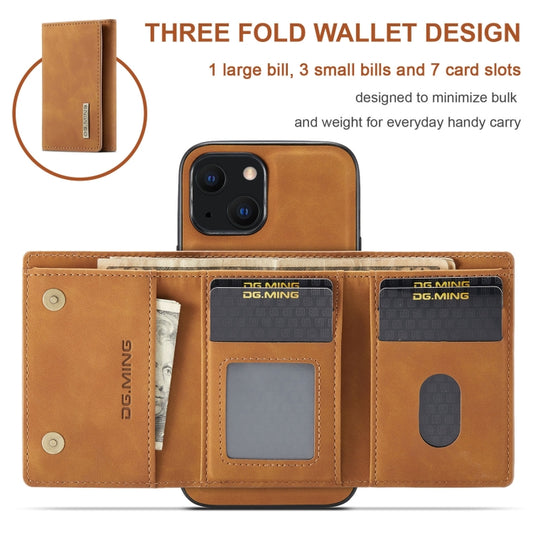 For iPhone 13 DG.MING M1 Series 3-Fold Multi Card Wallet Shockproof Case with Holder Function (Brown) by DG.MING