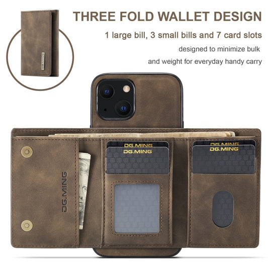 For iPhone 13 DG.MING M1 Series 3-Fold Multi Card Wallet Shockproof Case with Holder Function (Coffee) by DG.MING