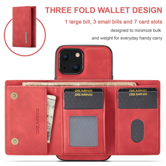 For iPhone 13 DG.MING M1 Series 3-Fold Multi Card Wallet Shockproof Case with Holder Function (Red) by DG.MING
