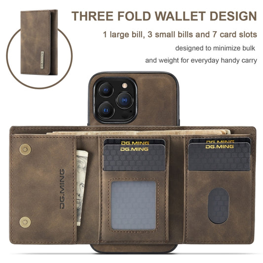 For iPhone 13 Pro DG.MING M1 Series 3-Fold Multi Card Wallet Shockproof Case with Holder Function (Coffee) by DG.MING