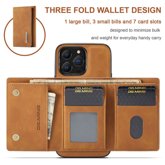 For iPhone 13 Pro Max DG.MING M1 Series 3-Fold Multi Card Wallet Shockproof Case with Holder Function (Brown) by DG.MING
