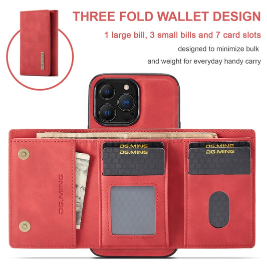 For iPhone 13 Pro Max DG.MING M1 Series 3-Fold Multi Card Wallet Shockproof Case with Holder Function (Red) by DG.MING