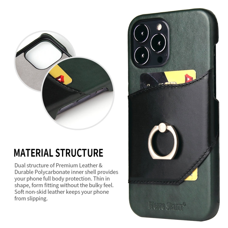 For iPhone 13 Pro Fierre Shann Oil Wax Texture Genuine Leather Back Cover Case with 360 Degree Rotation Holder & Card Slot (Black) - iPhone 13 Pro Cases by FIERRE SHANN | Online Shopping UK | buy2fix