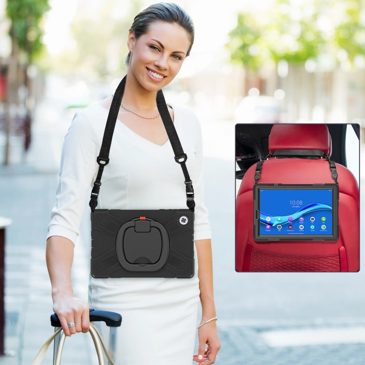 For Lenovo Tab M10 Plus Silicone + PC Protective Case with Holder & Shoulder Strap(Black) - Lenovo by buy2fix | Online Shopping UK | buy2fix
