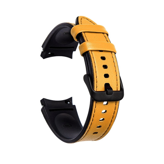 For Samsung Galaxy Watch4 Silicone + Leather Black Buckle Watch Band(Yellow) by buy2fix