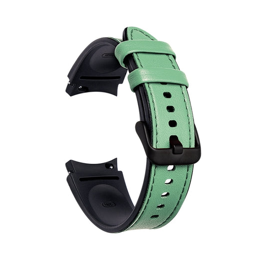 For Samsung Galaxy Watch4 Silicone + Leather Black Buckle Watch Band(Cyan Green) by buy2fix