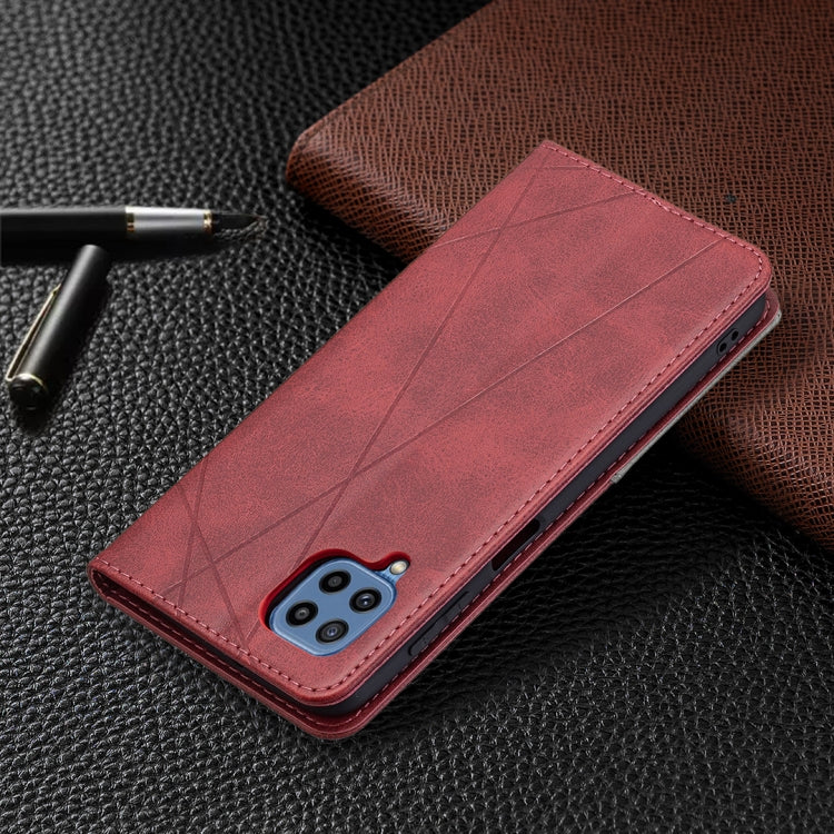 For Samsung Galaxy M32 Rhombus Texture Horizontal Flip Magnetic Leather Case with Holder & Card Slots(Red) by buy2fix