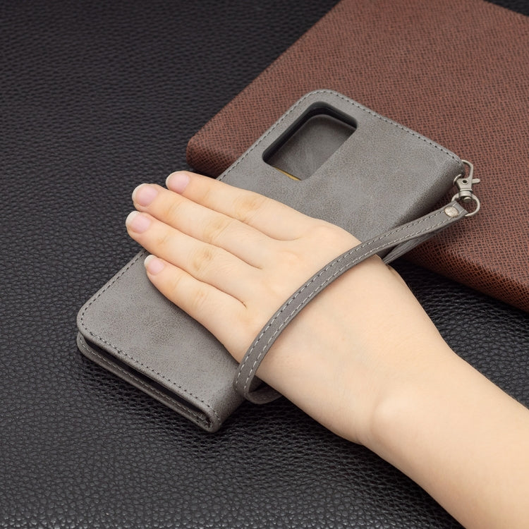 For OPPO Reno6 5G Retro Lambskin Texture Pure Color Horizontal Flip PU Leather Case with Holder & Card Slots & Wallet & Lanyard(Grey) by buy2fix