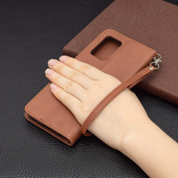 For OPPO Realme 8 5G/Realme V13 5G Retro Lambskin Texture Pure Color Horizontal Flip PU Leather Case with Holder & Card Slots & Wallet & Lanyard(Brown) by buy2fix