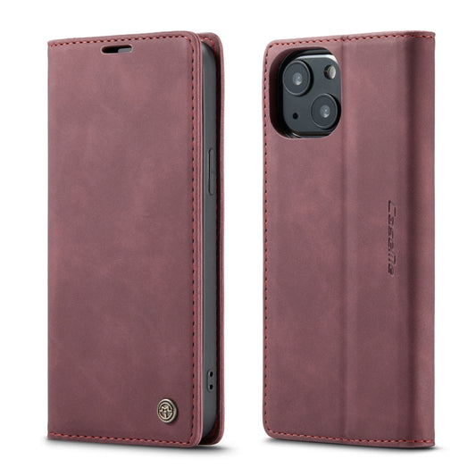 For iPhone 13 mini CaseMe-013 Multifunctional Retro Frosted Horizontal Flip Leather Case with Card Slot & Holder & Wallet (Wine Red) by CaseMe