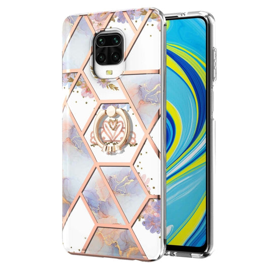 or Xiaomi Redmi Note 9S / Redmi Note 9 Pro / Redmi Note 9 Pro Max Electroplating Splicing Marble Flower Pattern TPU Shockproof Case with Rhinestone Ring Holder(Imperial Crown) by buy2fix