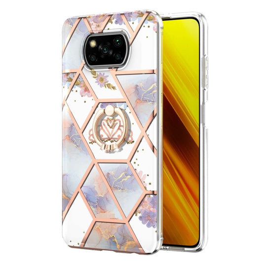 For Xiaomi Poco X3 NFC Electroplating Splicing Marble Flower Pattern TPU Shockproof Case with Rhinestone Ring Holder(Imperial Crown) by buy2fix