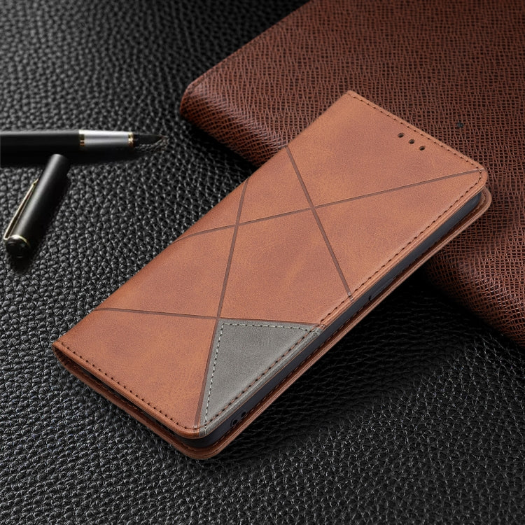 For OPPO A94 4G / Reno 5F / F19 Pro Rhombus Texture Horizontal Flip Magnetic Leather Case with Holder & Card Slots(Brown) by buy2fix