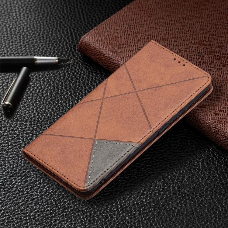 For OPPO A94 5G / F19 Pro Plus / Reno5 Z 5G Rhombus Texture Horizontal Flip Magnetic Leather Case with Holder & Card Slots(Brown) by buy2fix