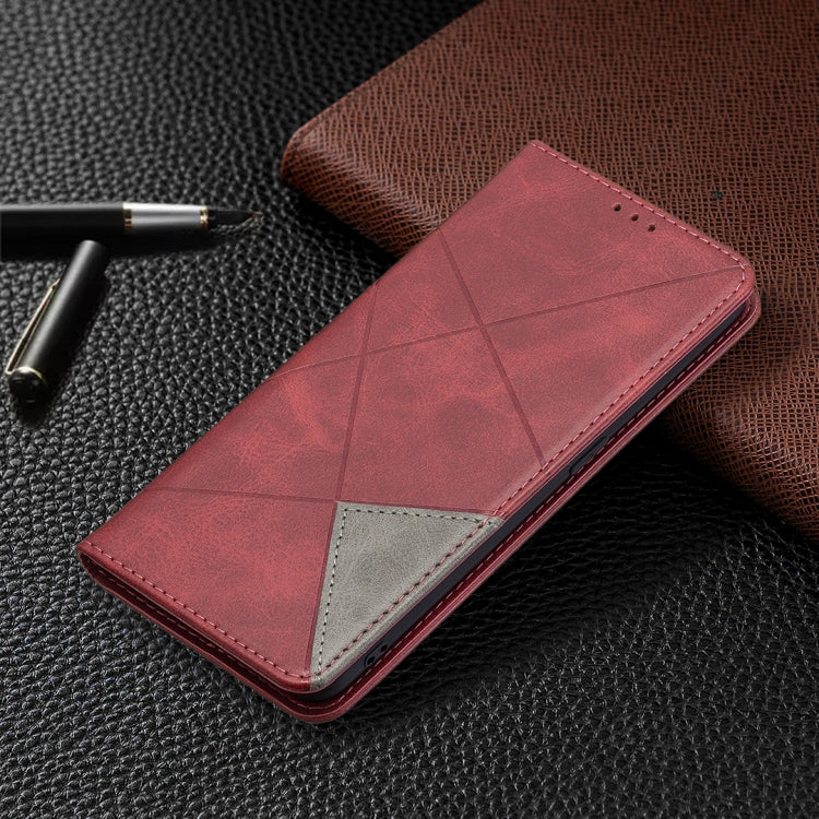 For OPPO A94 5G / F19 Pro Plus / Reno5 Z 5G Rhombus Texture Horizontal Flip Magnetic Leather Case with Holder & Card Slots(Red) by buy2fix